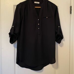 Clearance! Mandee Flattering Black Button-Up Blouse
